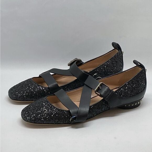 Valentino Garavani Rockstud Strappy Glitter Ballerina Flat size 37 - Picture 4 of 13